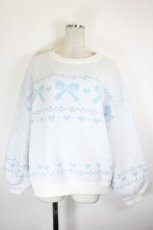 画像1: Honey Cinnamon / リボンニットセーター  サックス I-26-10-01-009-LO-TO-SA-ZI (1)