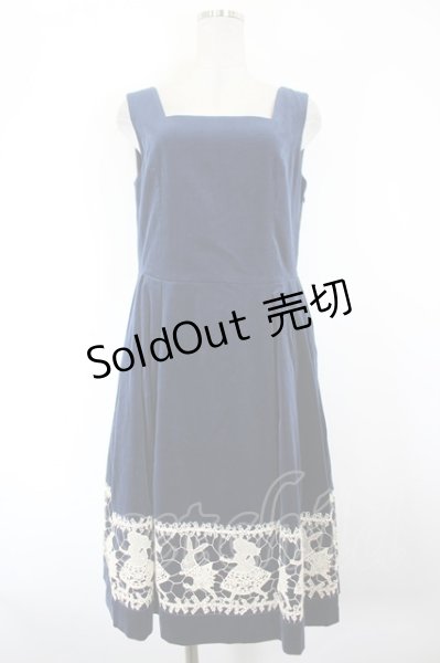 Jane Marple チューリップレースパフィードレス Jane Marple / ロイヤル別珍アリスレースのスクエアドレス M ネイビー