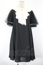 画像1: mille fille closet / シフォンリボンタイワンピース  黒Ｘ白 I-26-10-01-092-LO-OP-SA-ZI (1)