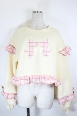 画像1: Chalmiere / リボンワッペンショート丈プル M アイボリー×ピンク I-26-10-01-010-AX-TO-TE-ZI (1)