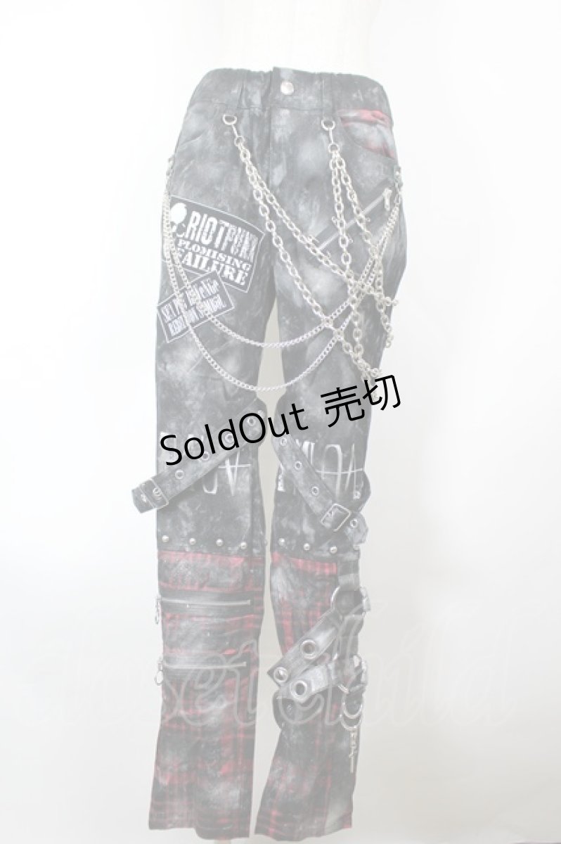 画像1: SEX POT ReVeNGe / CUSTOM VICIOUS MURDER PUNKISH ZIP パンツ M 黒×赤チェック I-26-10-01-101-SP-PA-TE-ZI (1)