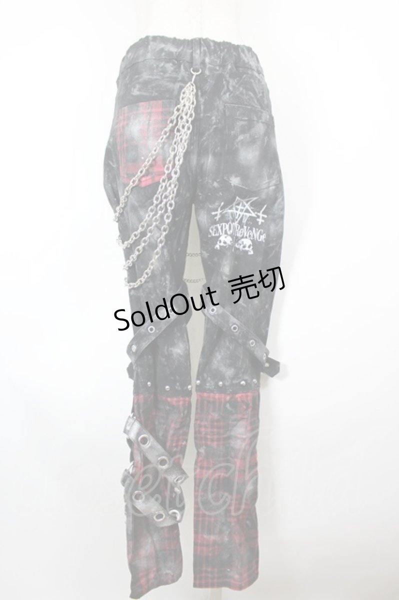 画像2: SEX POT ReVeNGe / CUSTOM VICIOUS MURDER PUNKISH ZIP パンツ M 黒×赤チェック I-26-10-01-101-SP-PA-TE-ZI (2)