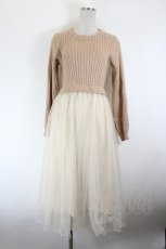 画像1: MAJESTIC LEGON / ニット&チュールドッキングワンピース  ピンクＸベージュ I-26-10-03-063-LO-OP-SA-ZI (1)