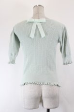 画像2: F&A / バックリボンケーブル編み半袖ニットプルオーバー  サックス I-26-10-03-012-CA-TO-SA-ZI (2)