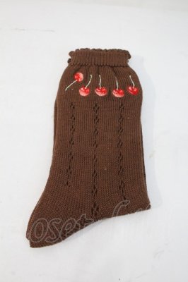 Preview of チェリー刺繍ソックス  ブラウン