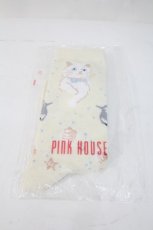 画像1: PINK HOUSE / さざ波とねこモチーフソックス  アイボリー I-26-10-05-140-LO-ZA-SA-ZI (1)