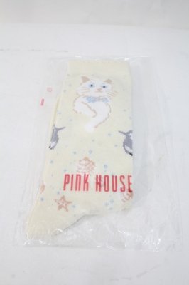 Preview of さざ波とねこモチーフソックス  アイボリー