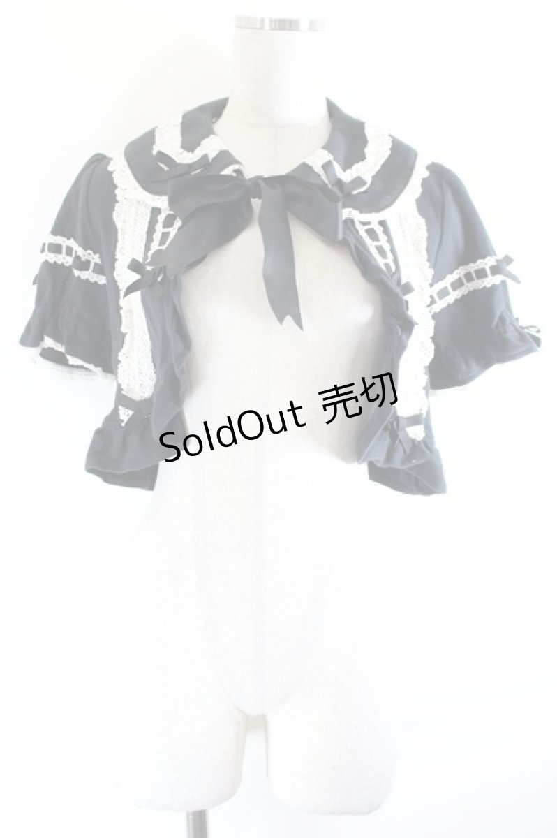 画像1: Angelic Pretty / はしごレースリボン半袖ボレロ  黒Ｘ白 I-26-10-05-015-AP-TO-SA-ZI (1)