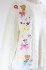 画像3: Nile Perch / くまさんパッチワークリボンケーブルニット  オフ I-26-10-08-008-LO-JA-TE-ZI (3)