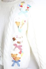 画像4: Nile Perch / くまさんパッチワークリボンケーブルニット  オフ I-26-10-08-008-LO-JA-TE-ZI (4)