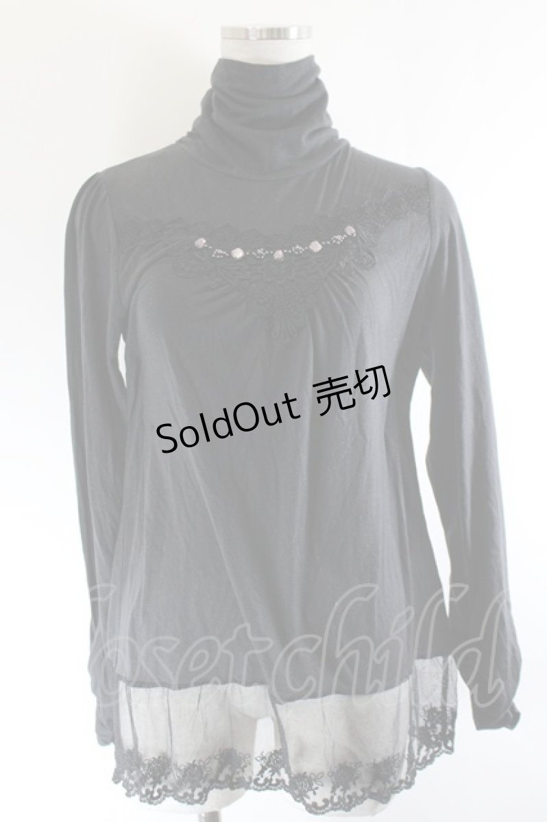 画像1: axes femme / レースストーン配色ハイネックインナーカットソー  黒 I-26-10-08-014-AX-TO-SA-ZI (1)