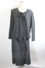 画像1: PINK HOUSE / ドットリボンノーカラーブラウス&スカートセットアップ  黒Ｘ白 I-26-10-11-090-LO-BL-SA-ZI (1)
