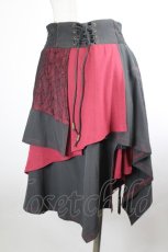 画像2: Ozz Croce / サイド魔法陣風刺繍スカート  黒Ｘボルドー I-26-10-11-093-OO-SK-SA-ZI (2)