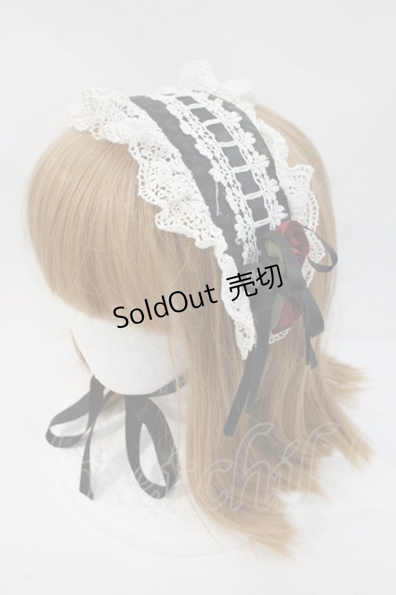 画像1: Innocent World / はしごレースリボンローズモチーフヘッドドレス  黒ｘ白ｘ赤 I-26-10-11-122-IW-AC-SA-ZI (1)
