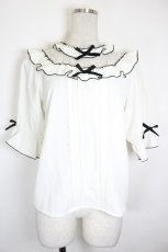 画像1: DearMyLove / ダブルリボン半袖トップス  白Ｘ黒 I-26-10-11-013-GO-TO-SA-ZI (1)