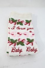 画像1: BABY,THE STARS SHINE BRIGHT / ストロベリーレターズ柄ボーダーハイソックス  オフ I-26-10-11-134-BA-ZA-TE-ZI (1)