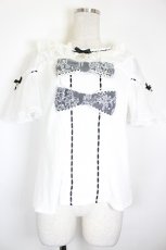画像1: LIZ LISA / フリルカラーダブルリボンカットトップス  白Ｘ黒 I-26-10-11-014-LO-TO-SA-ZI (1)