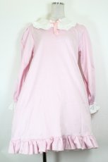 画像1: Nile Perch / 丸襟フリル長袖ワンピース  ピンクＸ白 I-26-10-13-053-LO-OP-SA-ZI (1)