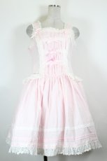 画像1: Little Bear Lolita / はしごレースリボンジャンパースカート  ピンクＸ白 I-26-10-13-069-LO-OP-SA-ZI (1)