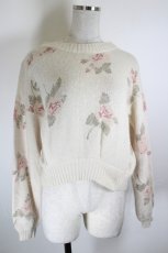 画像1: F&A / 薔薇刺繍ニットトップス  黒ＸピンクＸ緑 I-26-10-13-009-CA-TO-SA-ZI (1)
