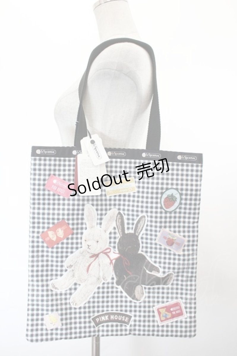 画像1: PINK HOUSE / LARGE EMERALD TOTE PH Gingham Check Rabbits  黒 I-26-10-13-109-LO-BG-SA-ZI (1)