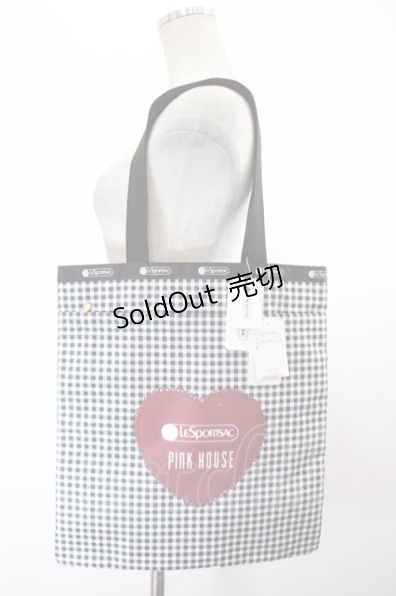 画像2: PINK HOUSE / LARGE EMERALD TOTE PH Gingham Check Rabbits  黒 I-26-10-13-109-LO-BG-SA-ZI (2)