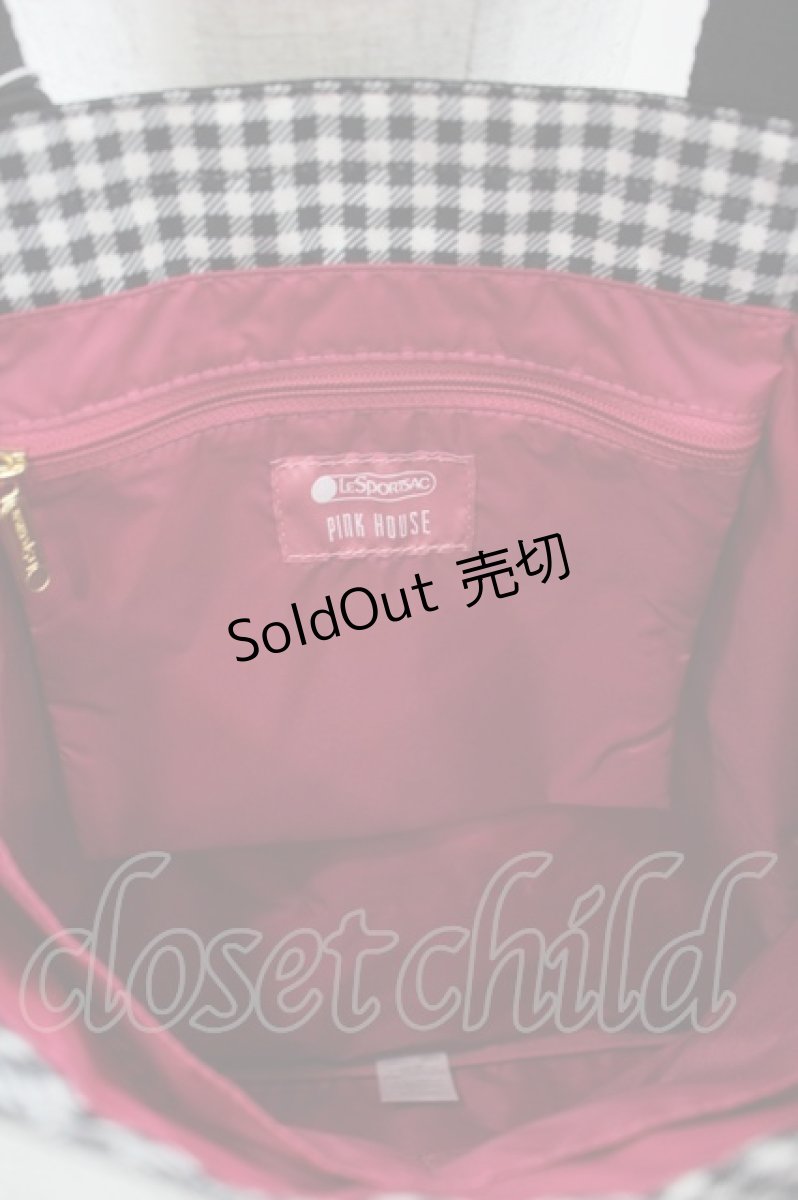 画像3: PINK HOUSE / LARGE EMERALD TOTE PH Gingham Check Rabbits  黒 I-26-10-13-109-LO-BG-SA-ZI (3)