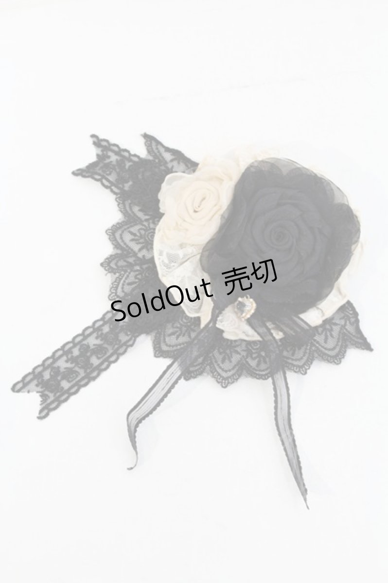 画像1: Hoshibako Works / 小夜啼鳥と薔薇リボンクリップ  黒Ｘアイボリー I-26-10-13-120-LO-AC-SA-ZI (1)