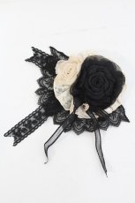 画像1: Hoshibako Works / 小夜啼鳥と薔薇リボンクリップ  黒Ｘアイボリー I-26-10-13-120-LO-AC-SA-ZI (1)