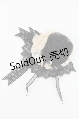 Preview of 小夜啼鳥と薔薇リボンクリップ  黒Ｘアイボリー