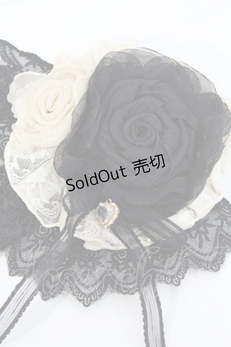 画像2: Hoshibako Works / 小夜啼鳥と薔薇リボンクリップ  黒Ｘアイボリー I-26-10-13-120-LO-AC-SA-ZI (2)