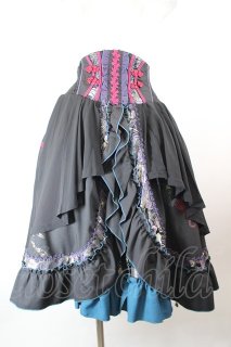 Ozz oneste / 菊風刺繍チャイナボタンスカート 黒x赤x青 I-26-10-15