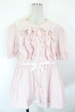画像1: Lolime by mellfy memory / ribbon puff sleeve ruffle blouse  ピンク I-26-10-17-001-LO-BL-SA-ZI (1)