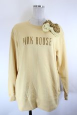 画像1: PINK HOUSE / チェック＆無地リボンブローチ付きロゴプリントトレーナー  イエロー I-26-10-17-040-LO-TO-SA-ZI (1)
