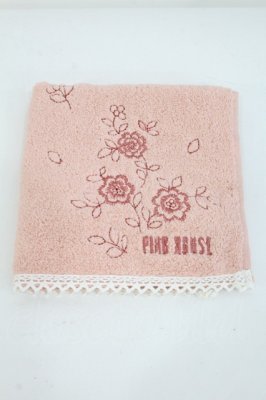 Preview of フラワーロゴ刺繍タオルハンカチ  ピンク