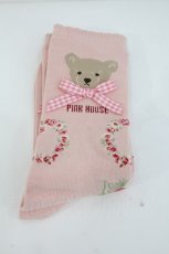 画像1: PINK HOUSE / テディローズモチーフソックス  ピンク I-26-10-20-129-LO-ZA-SA-ZI (1)