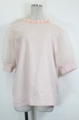 Preview of 袖ドットオーガンジー半袖トップス  ピンク