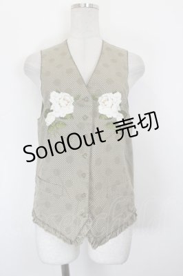 Preview of カメリア刺繍ドットベスト  ブラウンＸ白