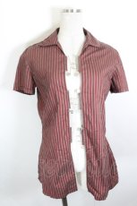 画像1: Jean Paul GAULTIER / ストライプ半袖シャツ 40 ボルドーＸグレー I-26-10-22-018-GO-BL-SA-ZI (1)