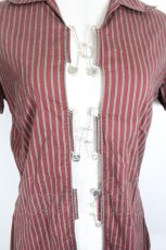 画像3: Jean Paul GAULTIER / ストライプ半袖シャツ 40 ボルドーＸグレー I-26-10-22-018-GO-BL-SA-ZI (3)