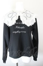 画像1: Swankiss / コットンレース付け襟刺繍入りトレーナー  黒 I-26-10-25-007-LO-TO-TE-ZI (1)