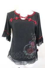 画像1: Ozz oneste / 紫陽花刺繍チュール使いチャイナ風カットソー  黒×赤 I-26-10-28-036-OO-TO-TE-ZI (1)