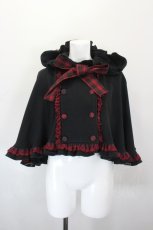 画像1: PUTUMAYO / うさ耳ケープ  黒×赤チェック I-26-10-28-063-PT-JA-TE-ZI (1)