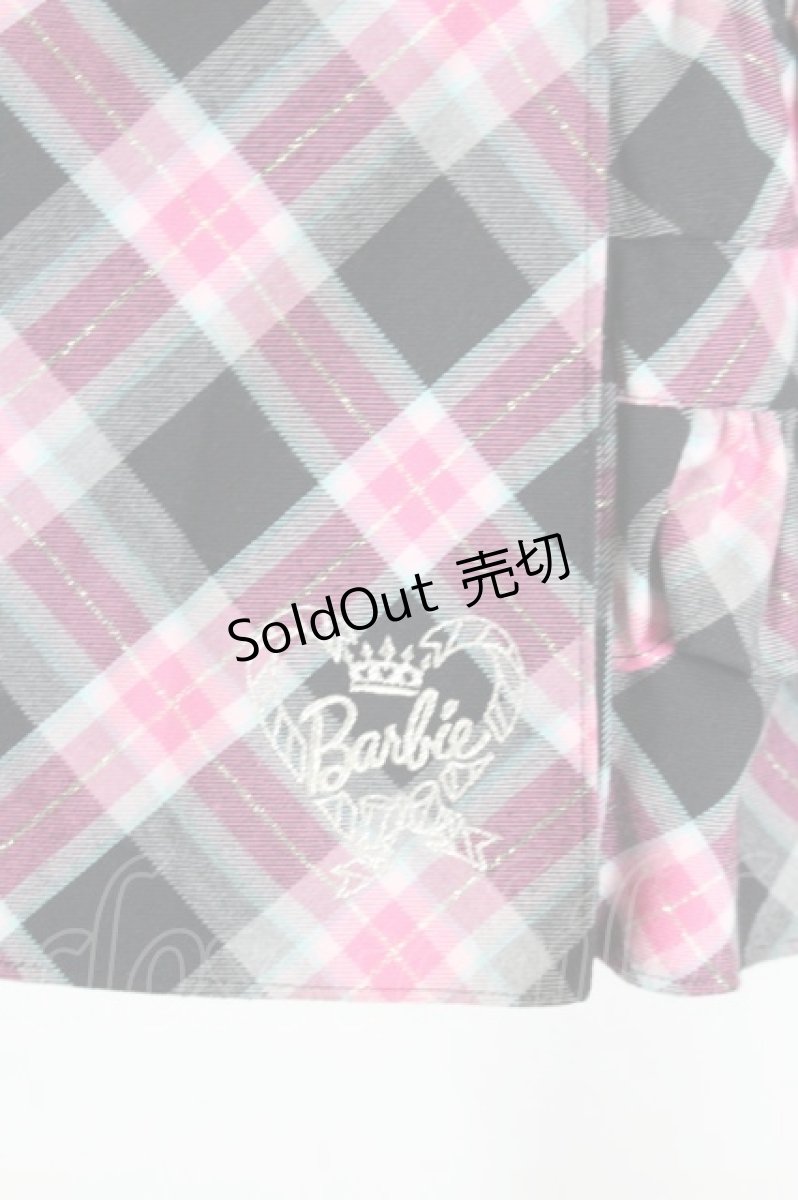 画像3: Barbie / 裾ロゴ刺繍フリルチェックスカート 2 黒×ピンク I-26-10-30-070-LO-SK-TE-ZI (3)
