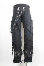画像3: REFLEM / サスペンダー付き加工デザインワイドフレアデニム  黒 I-26-10-30-083-PU-PA-TE-ZI (3)