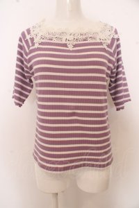 axes femme / モチーフレース使いボーダートップス O-23-09-28-073-AX-TO-OA-ZI