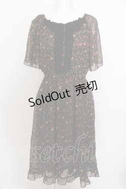 画像1: 【SALE】axes femme / フレアスリーブフラワーシフォンワンピース  ダークグリーン O-23-10-26-123-AX-OP-IG-ZT072