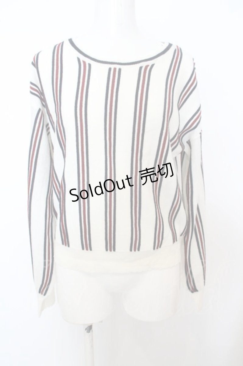 画像1: 【SALE】Secret Honey / ストライプニットソー  アイボリーｘワイン O-23-11-30-1014-CA-TO-YM-ZT341 (1)