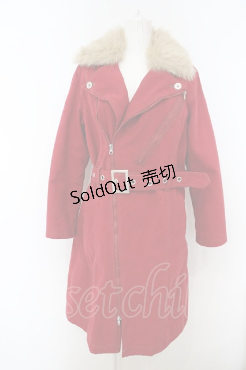 画像1: 【SALE】ALGONQUINS / ファーカラーロングデニムコート  レッド O-23-12-29-084-AL-CO-OW-ZTC056 (1)