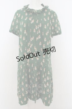 画像1: 【SALE】Jane Marple Dans Le Saｌon /モノクロームキャットのネックレス付ワンピース M グリーン O-23-12-29-007-JM-OP-IG-ZT377